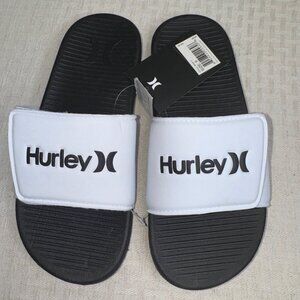 Hurley Mens Slide Sandals Size 9 Black & White Comfortable Lightweight Casual